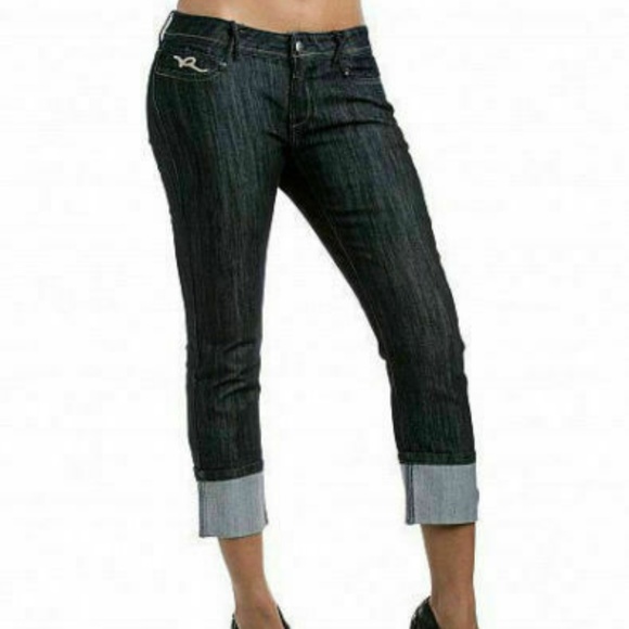 NWT ROCAWEAR Y2K Cuff Dark Wash Crop Jean Capri PLUS SIZE 18 - Picture 8 of 16